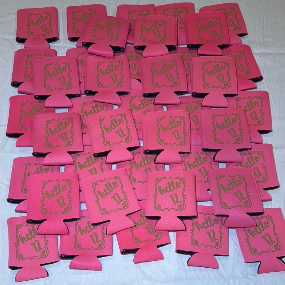 Custom Pink and Gold 12th Birthday Koozies Lot of 38 Unused NWOT